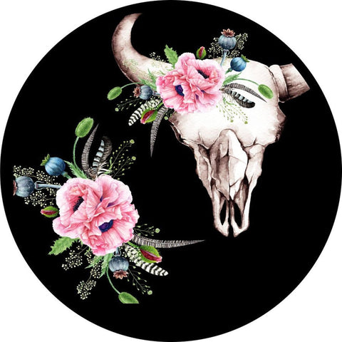 Cow Skull with Flowers/Floral Spare Tire Cover for any newest Vehicle, Make, Model and Size